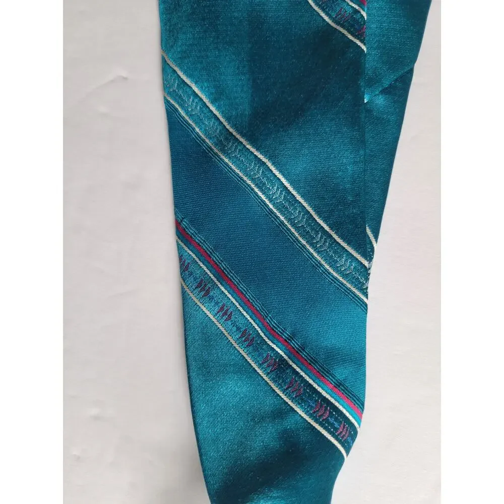 Teal Blue Striped Clip-On Necktie Pre-Tied Formal Dress Tie Unbranded